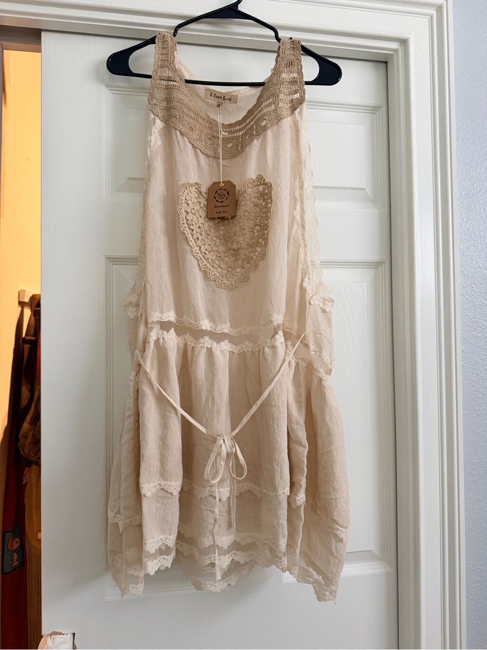 A Rare Bird- Boho Cream Lace Overlay Tunic Dress - Picture 2 of 9